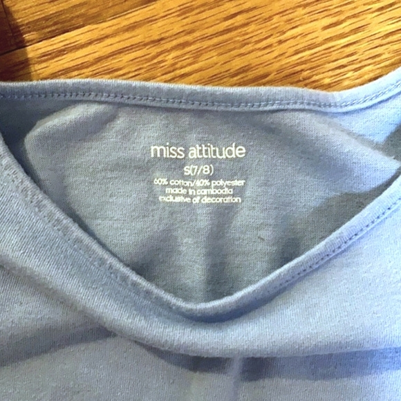 Girl’s Miss Attitude Top 1/2 Sleeve & Lace Details S 7/8 Dusty Blue Ivory - Picture 6 of 7